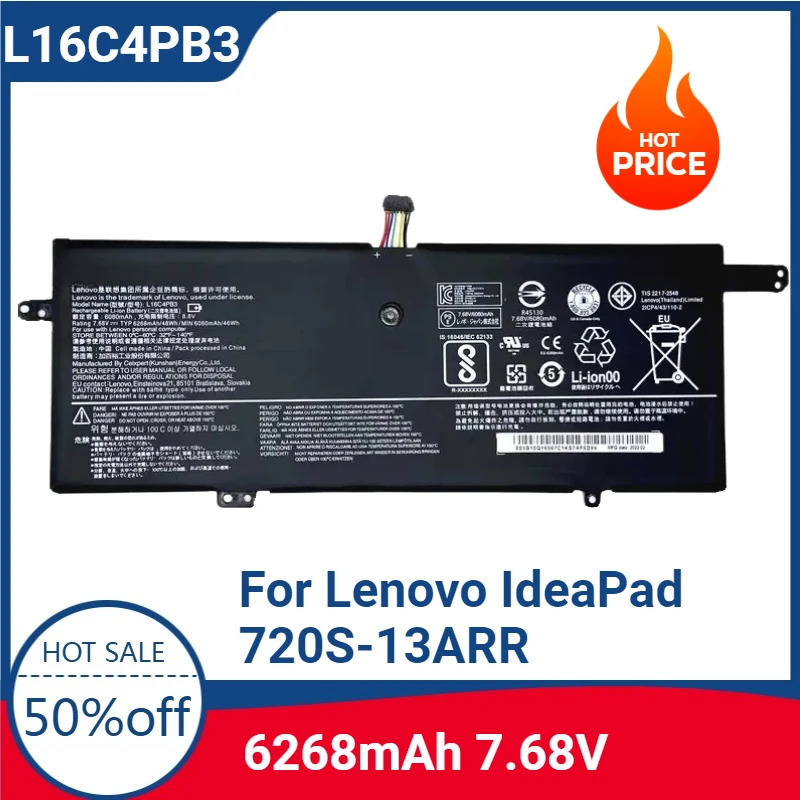 

New High-quality L16C4PB3 L16M4PB3 7.6V 6268mAh Laptop Battery for Lenovo IdeaPad 720S-13ARR 720s-13IKB L16L4PB3