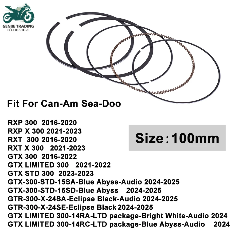 

100mm Motorboats Piston Rings For Can-Am Sea-Doo RXP300 RXP 300 X 16-23 RXT300 GTX300 2016-2022 GTR300 GTX LIMITED 300-14RA 14RC