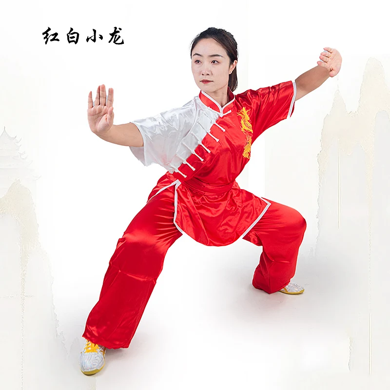 New Unisex Children's Competition Performance Martial Arts Tai Chi Suit with Sequins Color Blocking Polyester Multiple Colors