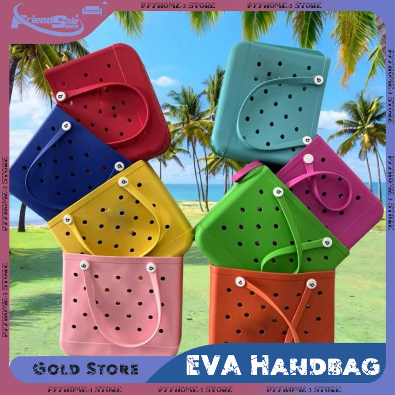 Durable EVA Beach Tote Bag Large Capacity Bag Fashion Rubber Waterproof Handbag Solid Color Jelly Beach Bags Sundries Organizer