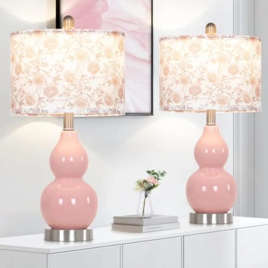 

Double Gourd Ceramic Lamps Set of 2 with Lampshade, Modern Table Lamps for Living Room, Contemporary Nightstand Bedside Lamp fo