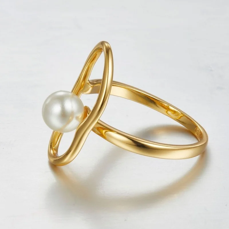 925 Sterling Silver Gold Plated Line Shell Pearl Women\'s Ring Minimalism Fashion Elegant Rings Girls Party Gift 2021 New Trend