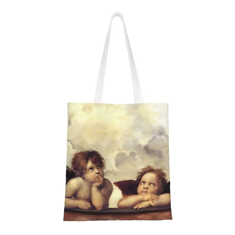 

Custom Victorian Era Canvas Shopping Bags Women Reusable Groceries Renaissance Angels Winged Cherubs Shopper Tote Bags