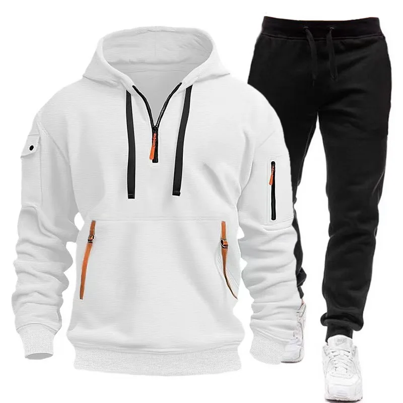 Men\'s Multi Pocket Zippered Sportswear And Sweatshirts,Casual Sportswear,Running Clothes,Spring And Autumn,New Two-Piece Set