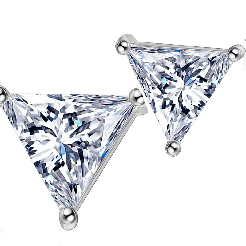925 Sterling Silver earring Cubic Zircon Triangle Stud Earrings For Women brincos