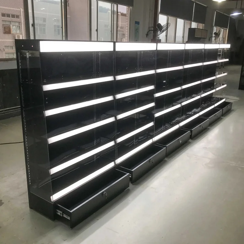 custom.Customized Wooden Display Gondola Stand Custom Steel Floating Grocery Store Wall Shelf Supermarket Shelf Display Rack