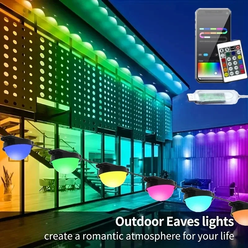 リモコン付きのスマートrgb-ledストリップライト。防水仕様で、屋外や雨樋の照明に最適。ホリデーパーティーにぴったり。