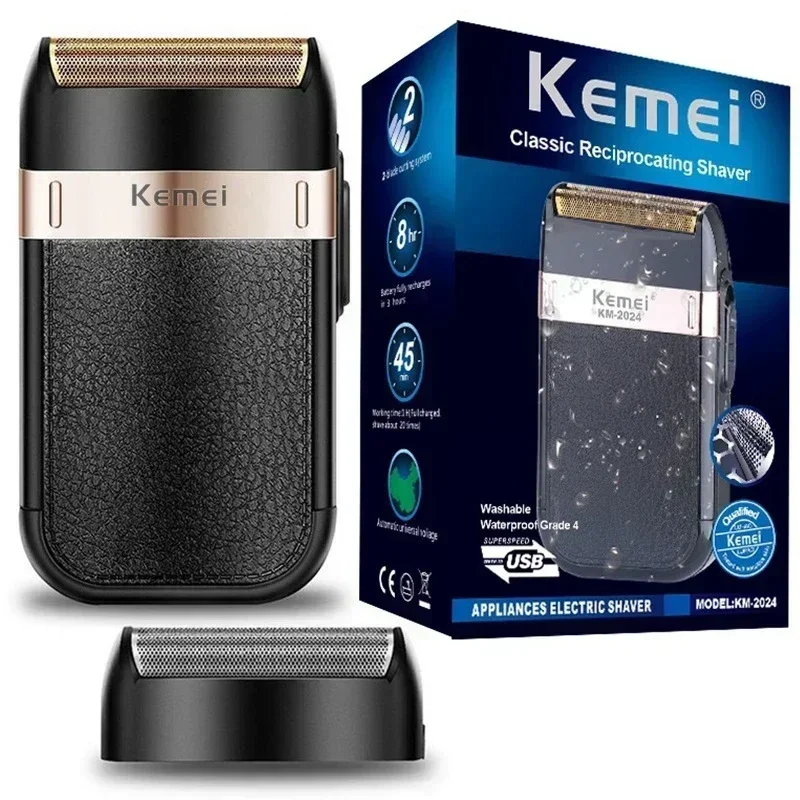 Kemei-男性用充電式電気シェーバー,あごひげシェービングマシン,追加のメッシュを備えたかみそり,ウェットおよびドライ,ハゲ頭