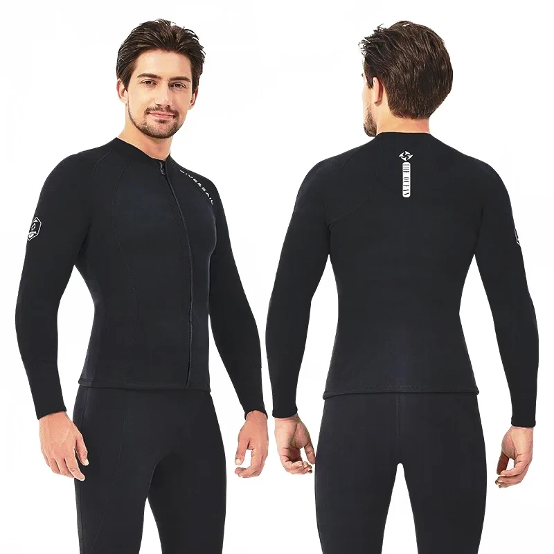 

2mm Neoprene Men Wetsuit Jacket Tops Long Sleeve Black Grey For Kayak Skin Dive Surfing Suit Diving Gear