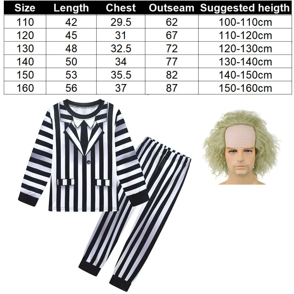 Halloween B-Beetlejuice 2 Children\'s Clothing Cosplay Costume Underworld Mage BBeetleJuiceS Cosplay Wig Set Performance Costume