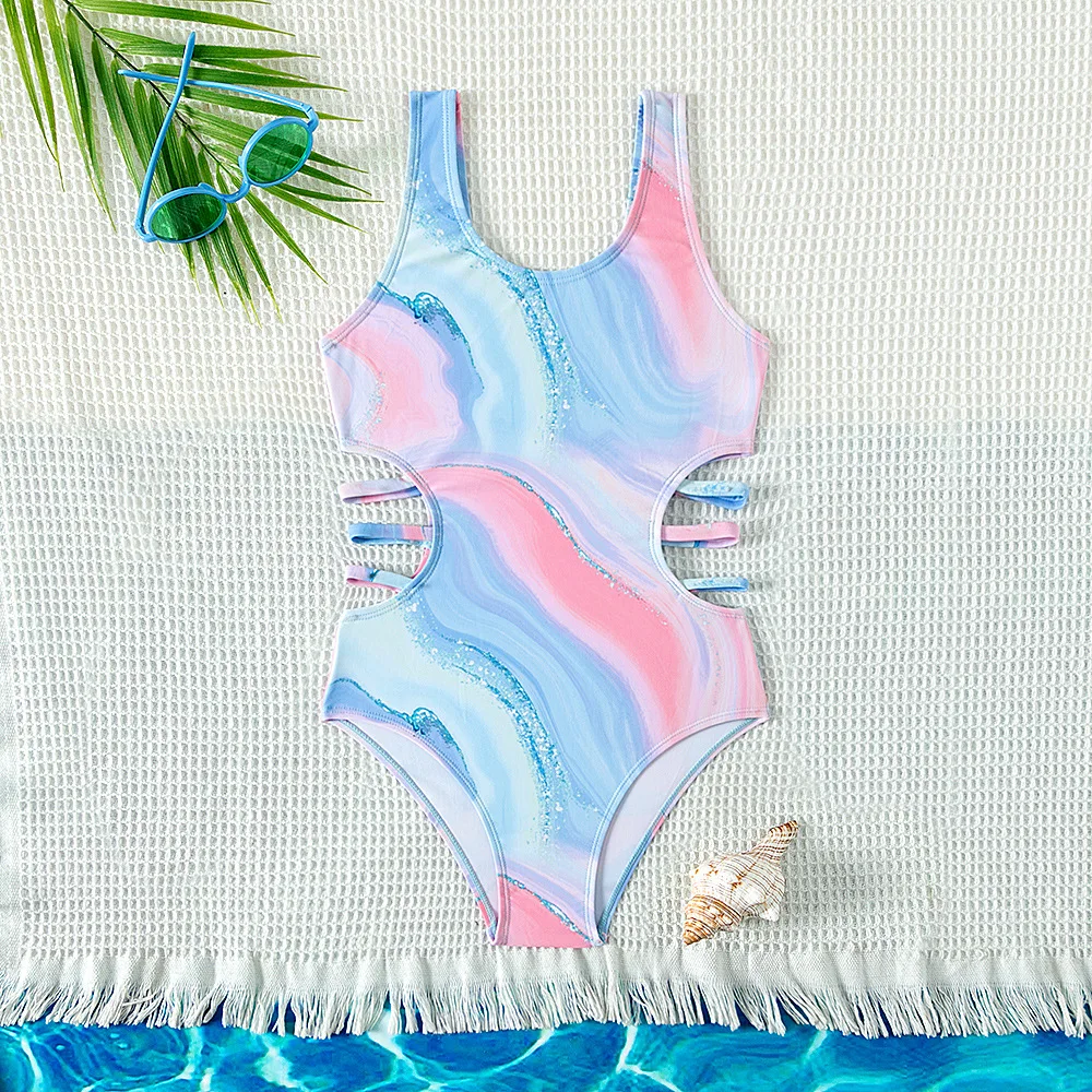 2026 Summer New Tie Dye Print Teen Girls 5-15Y One Piece Swimsuit Bathing Suit Swimwear