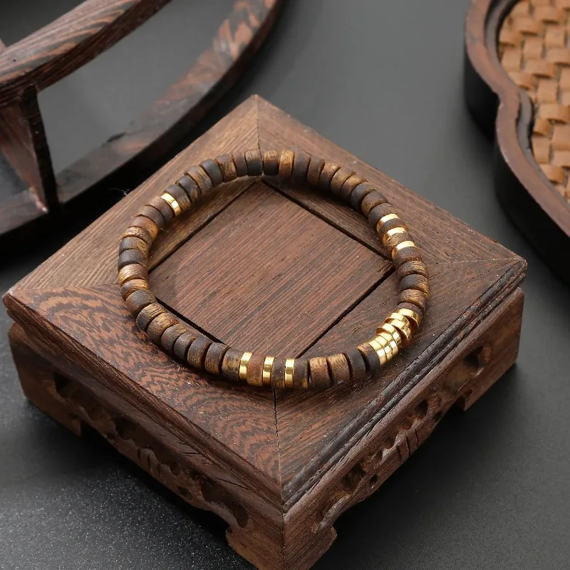 Handmade Abacus Bead Bracelet Set for Couples, Chinese Wooden Prayer Beads, Luck Charm, New Asian Style Gift for Lovers
