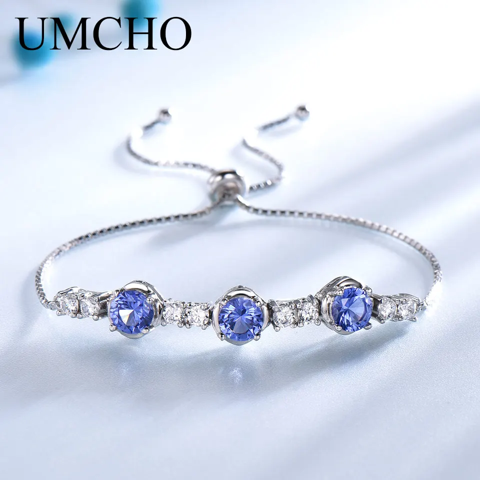 Nano Tanzanite Bracelet 6mm Round Bracelets Adjustable Bracelets for Women 925 Sterling Silver Bangle for Women Fashion Jewelry