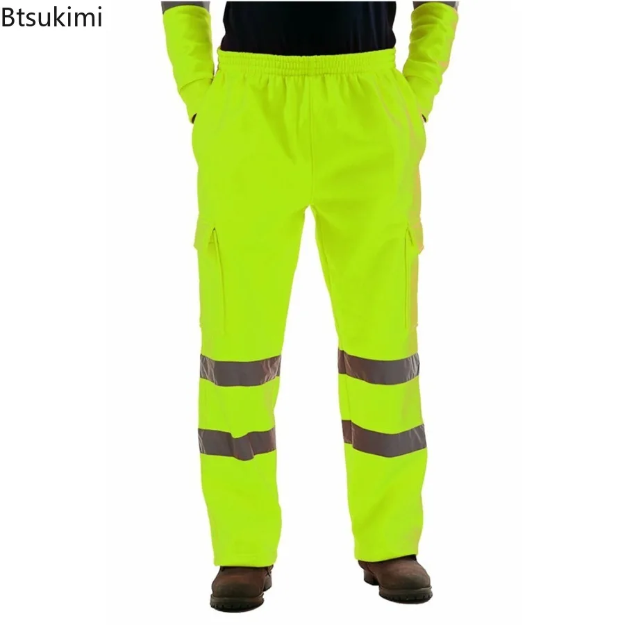 秋冬メンズ作業服反射ストライプ高視認性安全スウェットパンツルーズカジュアルメンズレインパンツフリースジョガー