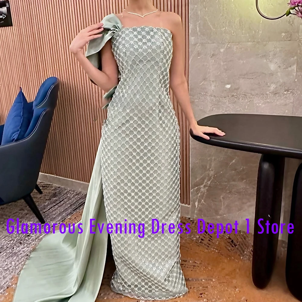 Customized Temperament One Shoulder Satin Evening Dresses Modern Straight Floor Length Short Sleeves Custom Size платье вечернее