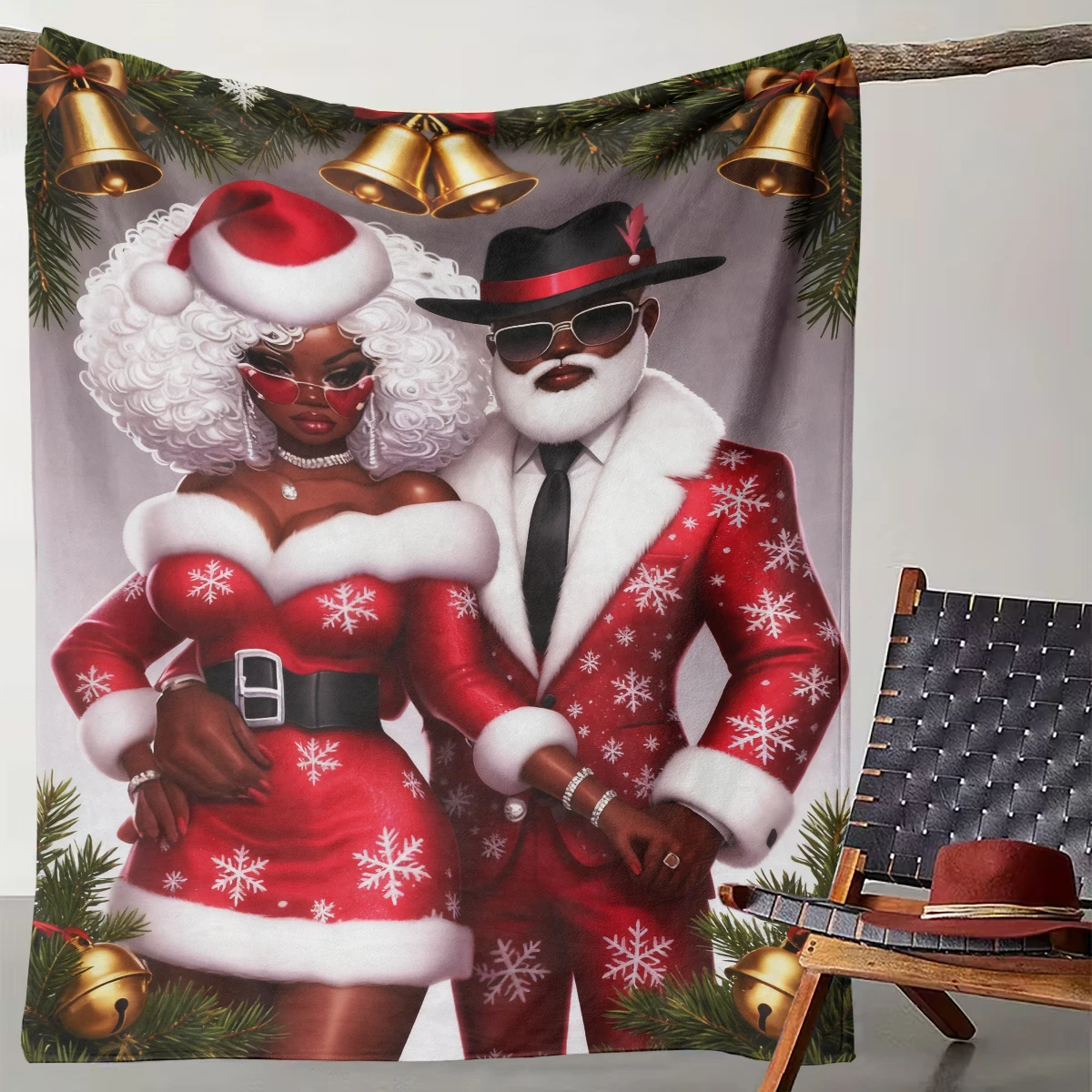 

1 Trendy and Cool Christmas Couple Holiday Style Blanket, Personalized Christmas Home Decoration Warm Blanket