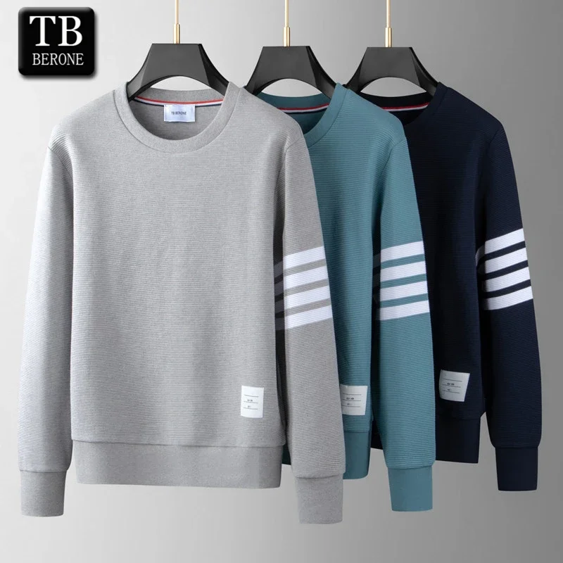 

TB BERONE Men's Sweater Autumn Trend Thom Brand Long-sleeved Pullover Top Couple Wear Trendy Cotton Casual Four-bar Striped