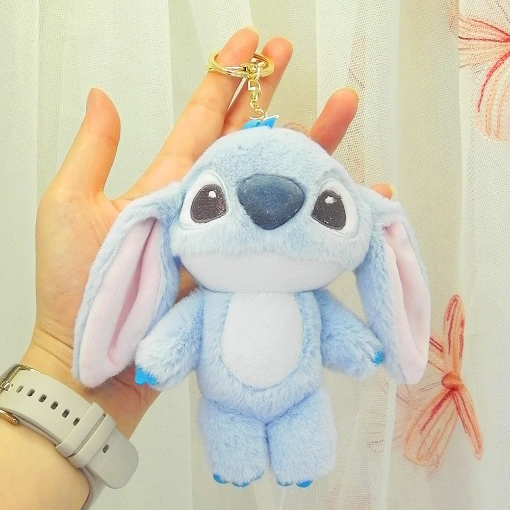 Boneka anak-anak Anime, 15CM Kawaii Stitch Angel gantungan kunci indah boneka mewah anak-anak lucu boneka hewan hadiah untuk anak-anak