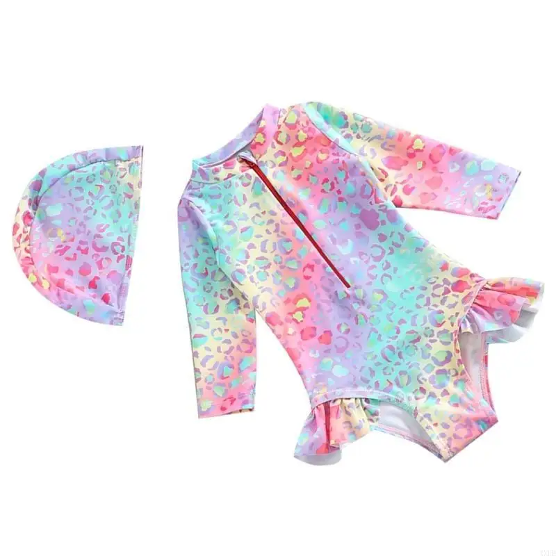  Little Girl Beachwear Fish Scale Pattern Long Sleeve Swimwear for Summer Daily