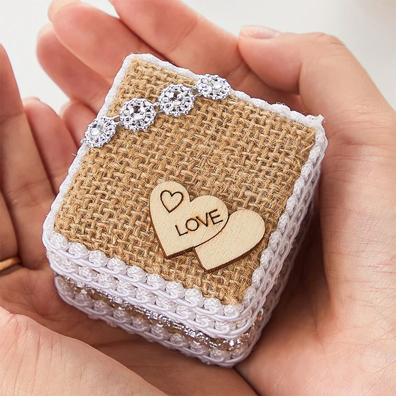 1PC Handmade Ring Box Valentine's Day Confession Proposal Ring Box Wedding Flower Girl Gift Ring Props Double Heart Storage Box