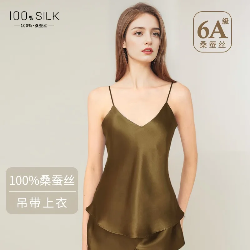 New Spring and Summer Women's 100% Mulberry Silk Backless Adjustable Spaghetti Strap Top for Comfortable Loungewear