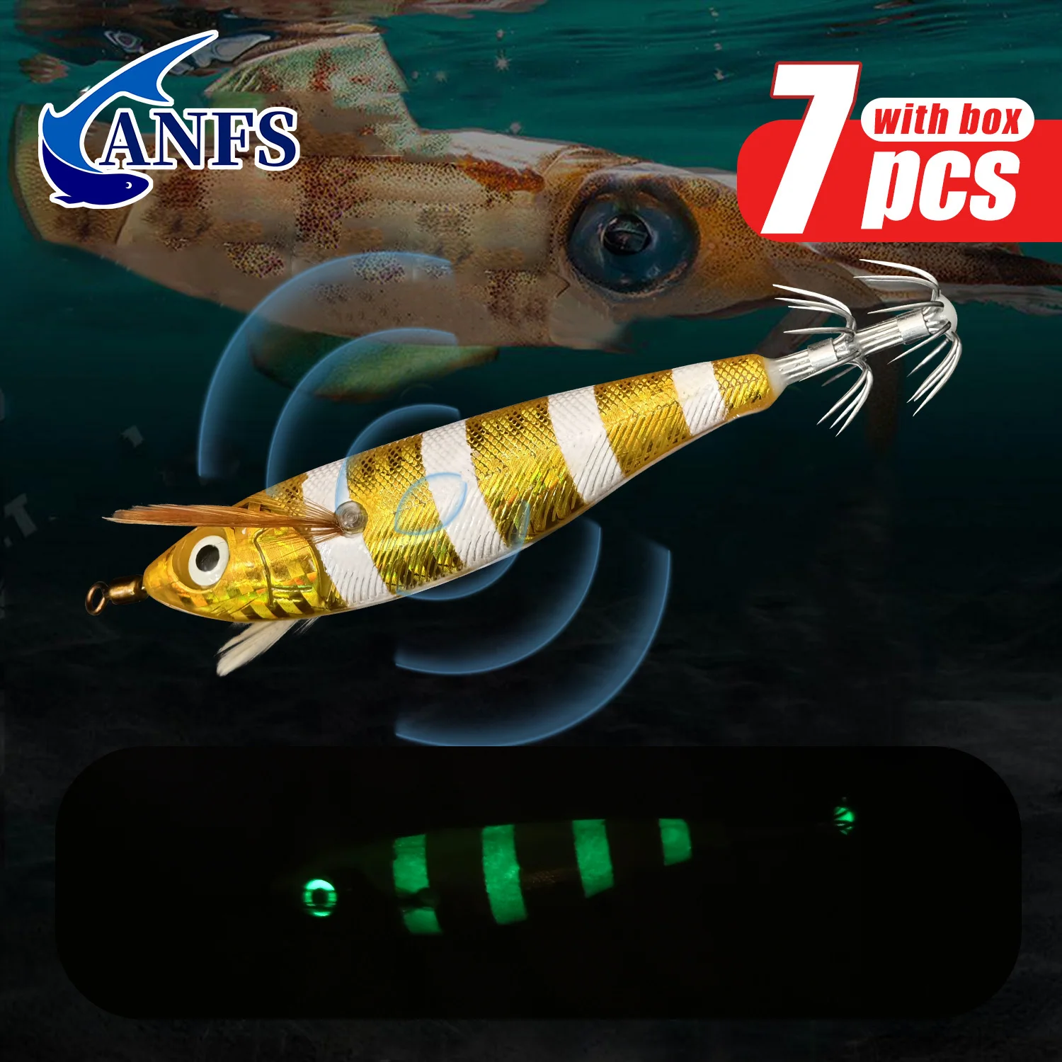 ANFS 7-teiliges Tintenfisch-Angelköder-Set, Künstlicher Angelköder für Oktopus, Tintenfisch, Garnelen, Salzwasser-Hartköder – Detail 3