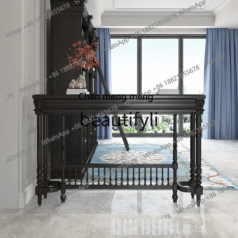 New arrive  American Light Luxury Dining Table Solid Wood French Retro Furniture Square Desk Entryway Table Black Warrior Dining