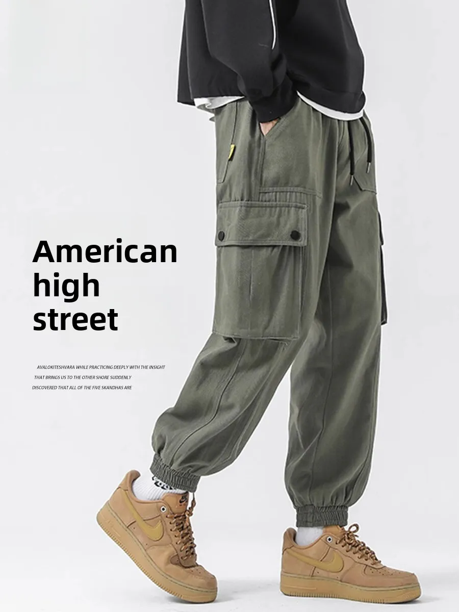 

True Weave Men's Workwear Pants Spring Autumn Loose Fit Casual American Sle Trousers with Cuffs Retro Leisure Long Trousers
