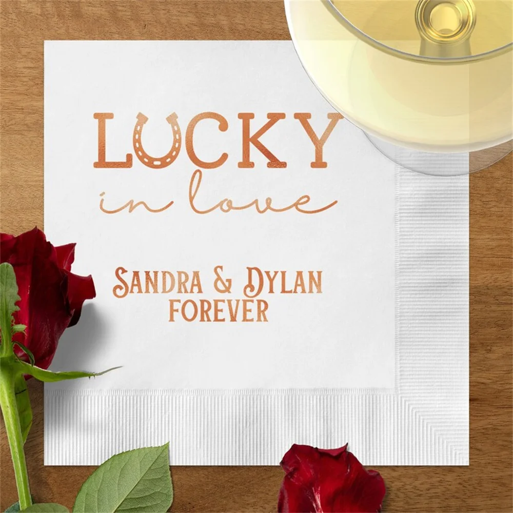 

50pcs Personalized Lucky Horshow Wedding Napkins, Western Foil Wedding Napkins, Custom Napkins, Country Wedding Cocktail Napkins