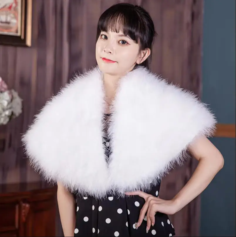 poncho scarf women's cape real ostrich feather stole wedding shawl bridal fluffy clothing bridesmaid