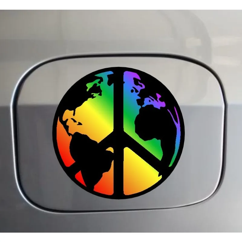 Rainbow Gradient World Map Peace Sign Sticker, Vintage Vinyl Decal For Car Window Laptop Water Bottle Helmet