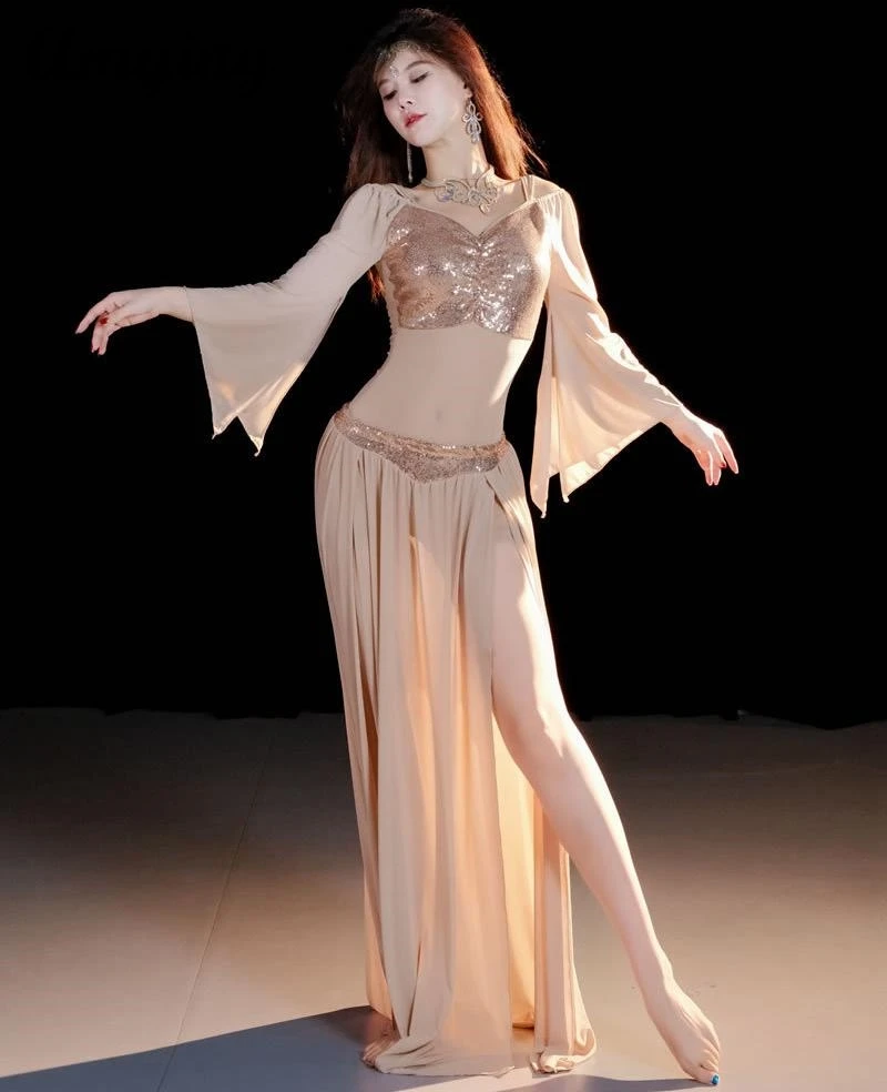 Sexy Belly Dance Costume Oriental Dance Mesh Covering the Belly