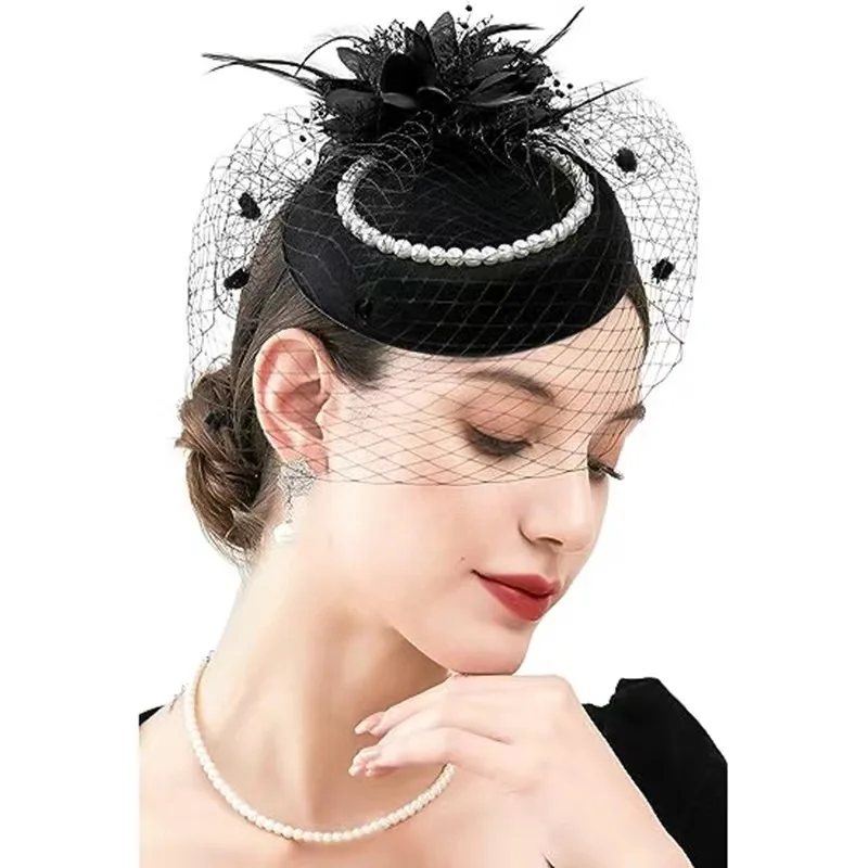 Fascinators For Women Elegant Charming Mesh Feather Headderss Cocktail Tea Party Hairbands Civil Wedding Hat Hair Accessories