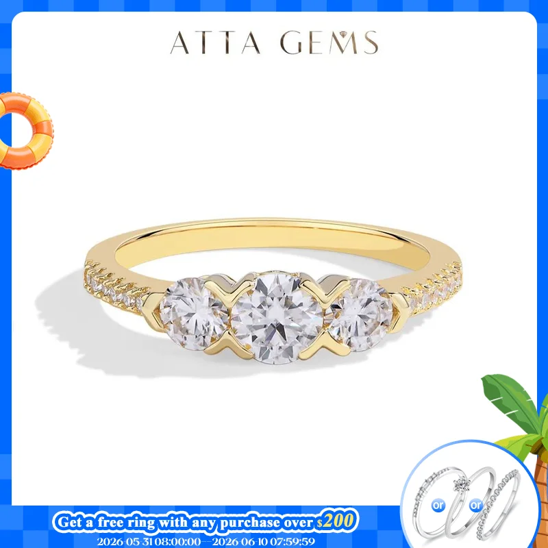 

ATTAGEMS 1.2CTW Round Cut Moissanite Rings for Women Three D VVS1 Diamond Real 18K 14K 10K Au585 Gold Wedding Engagement Jewelry