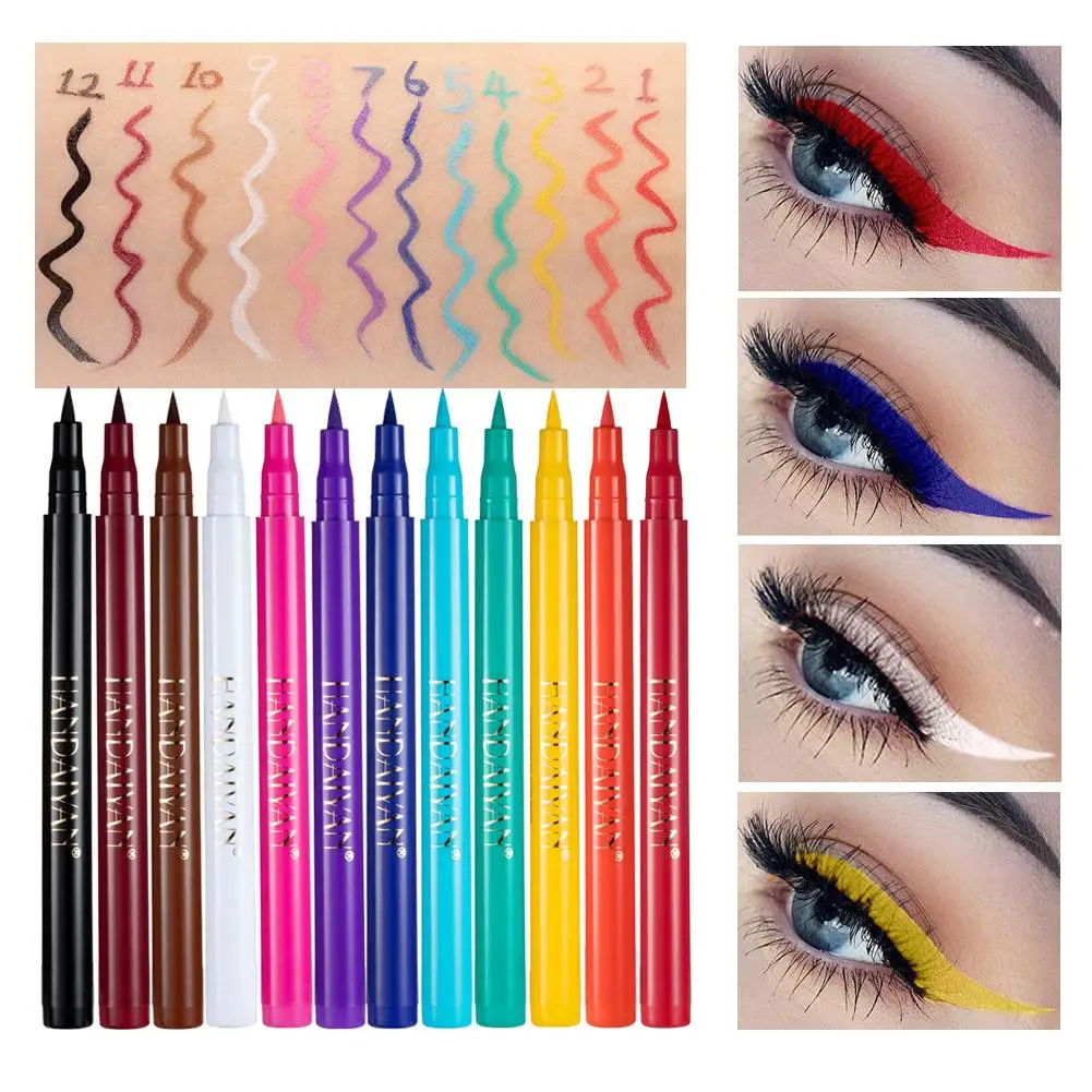 

12 цветов, красочный матовый жидкий карандаш для глаз, водостойкие жидкие карандаши для глаз, быстросохнущие, стойкие, косметические средства для макияжа