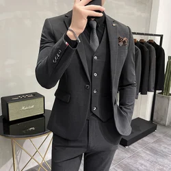 (Jacket +Vest+Pants) Plus Size 7XL-S Men Korean Slim Fit Groom Wedding Business Casual Tuxedo Mens Work Social Suit 3 Pieces