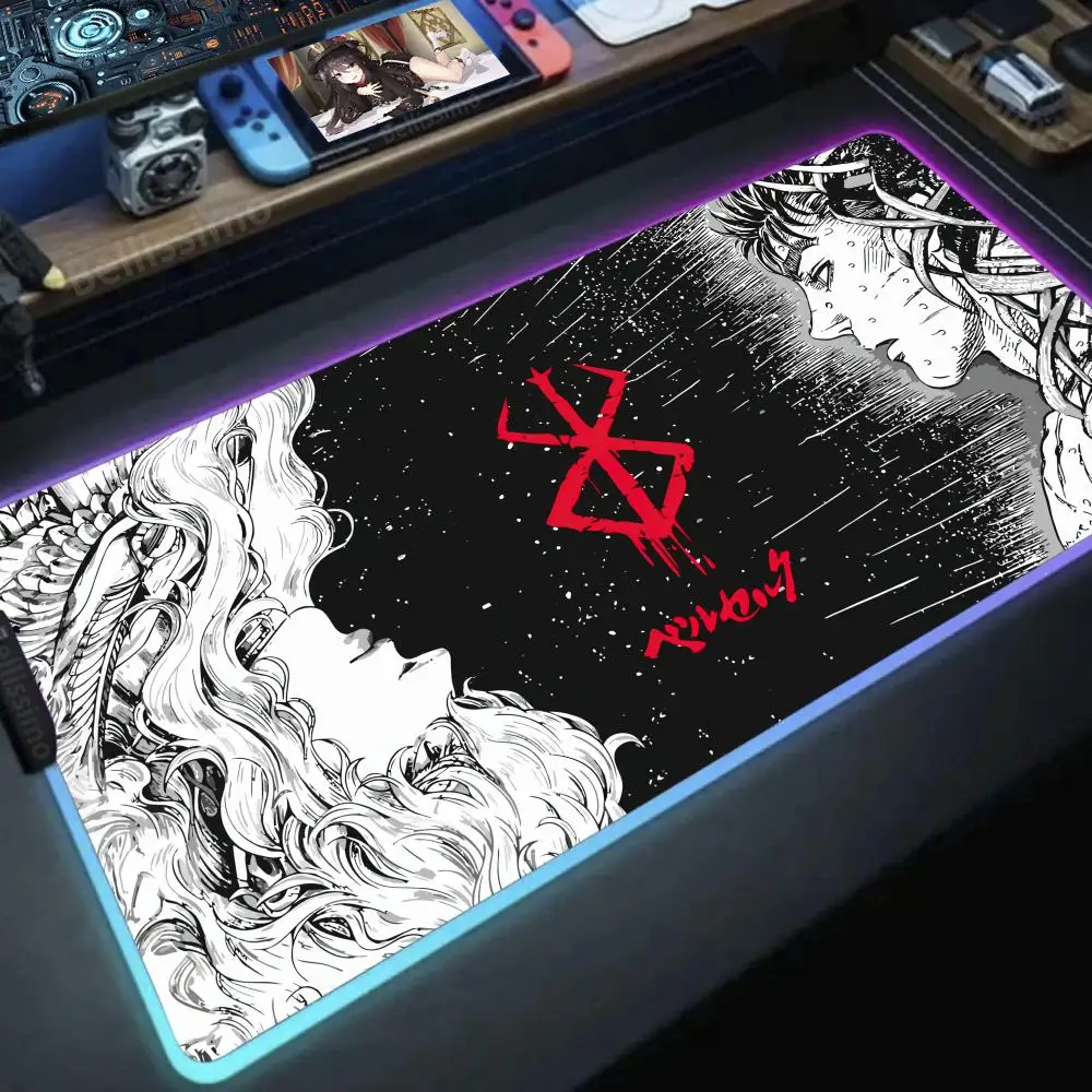 

RGB Mouse Pad Anime Berserk Guts Gaming Accessories Computer Keyboard Backlit LED Deskmats Gabinete Gamer Carpet Tapis De Souris