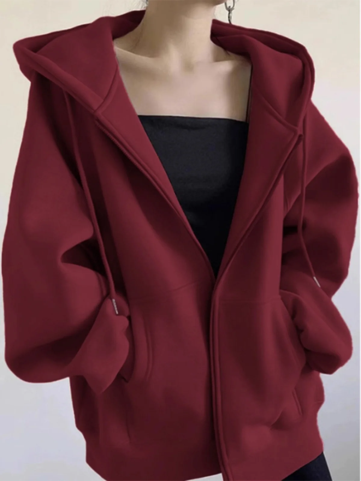 Hooded เปิดเสื้อสเวตเตอร์ถักผู้หญิง Thiened Fce หลวมซิปอินเทรนด์ฤดูใบไม้ผลิฤดูใบไม้ร่วงฤดูใบไม้ร่วงฤดูใบไม้ร่วงฤดูใบไม้ร่วงฤดูใบไม้ร่วงฤดูใบไม้ร่วง plus ขนาดลําลอง Sle