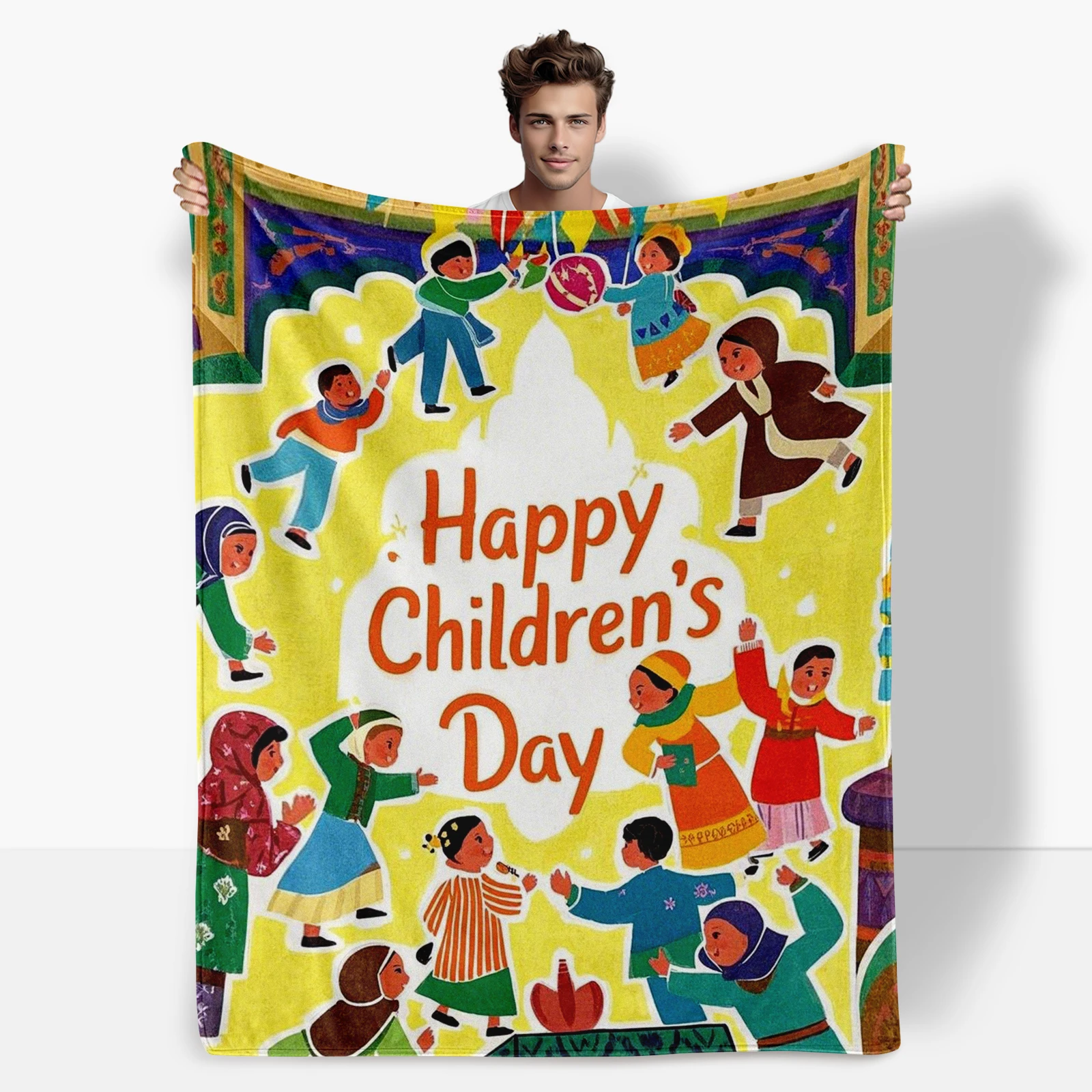 

Charming Cartoon Crowd Background And Text Design Blanket To Inspire Adventures On Children's Day