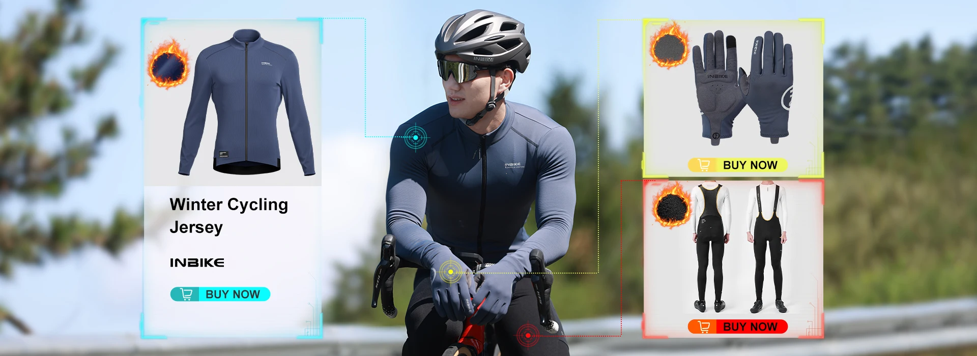 INBIKE Winter Herren Radtrikot Langarm MTB Rennradbekleidung Fleece Warm Full Zip Pocket Radsport Top – Detail 1