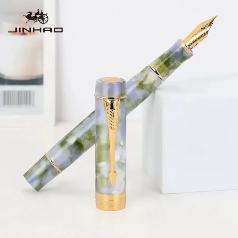 JINHAO 100 pluma estilográfica de resina de Color transparente, bolígrafos de lujo con forma de flecha, Clip para bolígrafo EF/F/M/pluma doblada, suministros escolares, papelería