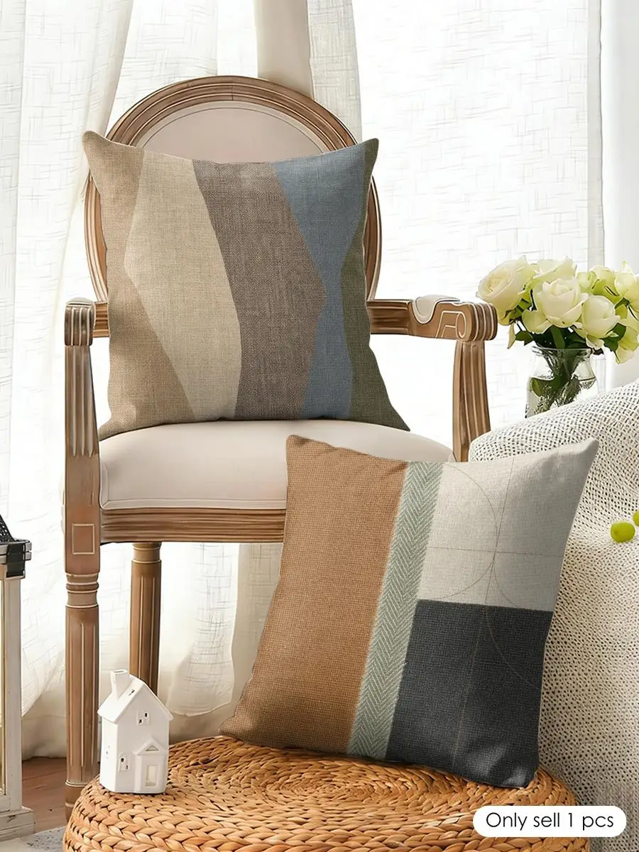 Colorful Minimal Line Art Cushion Cover Natural Linen Organic Fabric Double-Sided Printing Breathable Perfect For Home Decor
