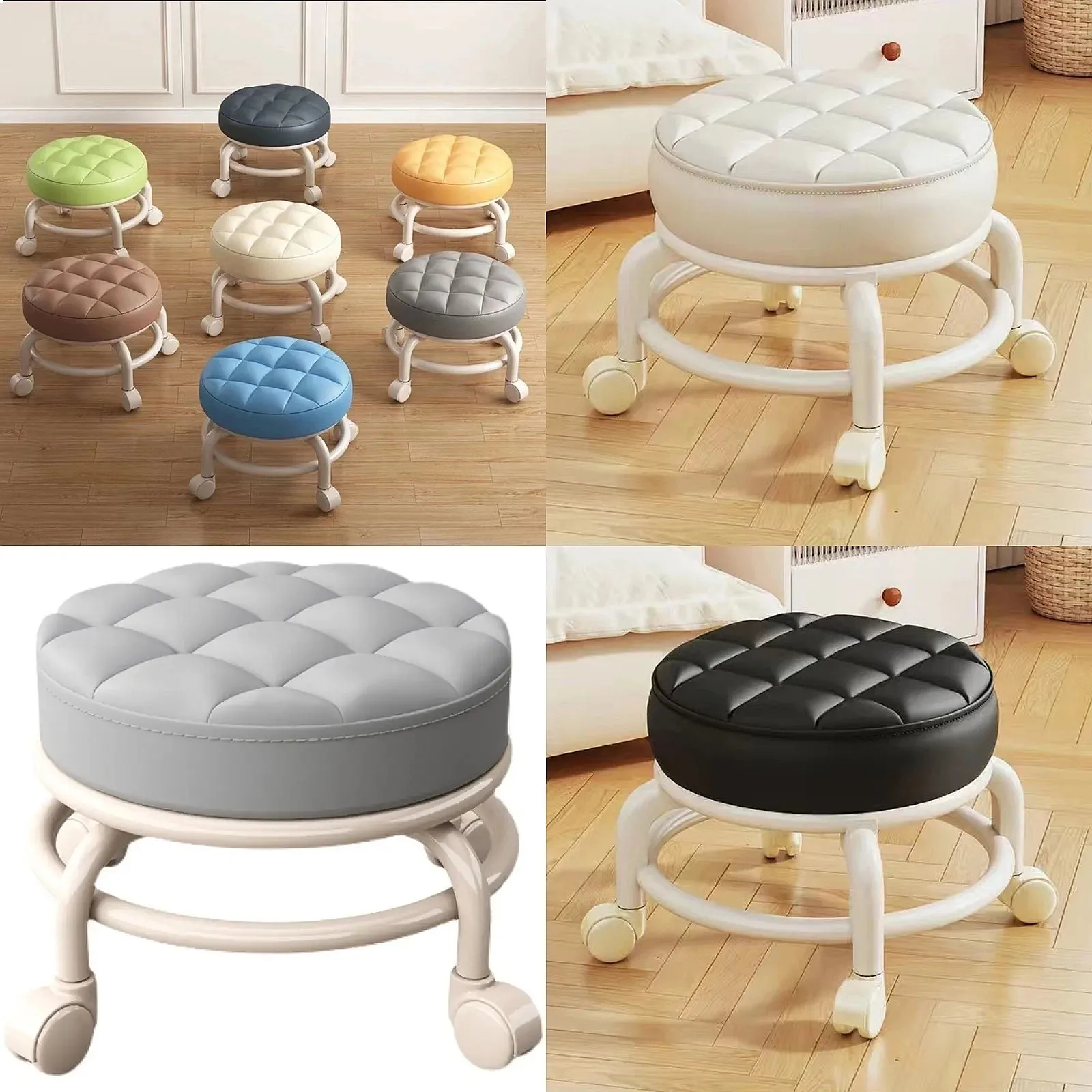 Round Rolling Stool With Universal Casters Movable Low Stool For Toddler Walking Practice Household Shoe Changing Seat