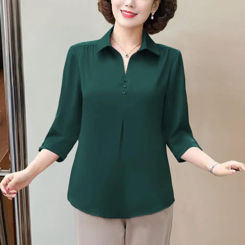 

M - 5XL Plus Size Mother Summer Top Three-quarter Sleeves Pullover Mid-aged Casual Mom T-shirt Female Blusas Women Clothes