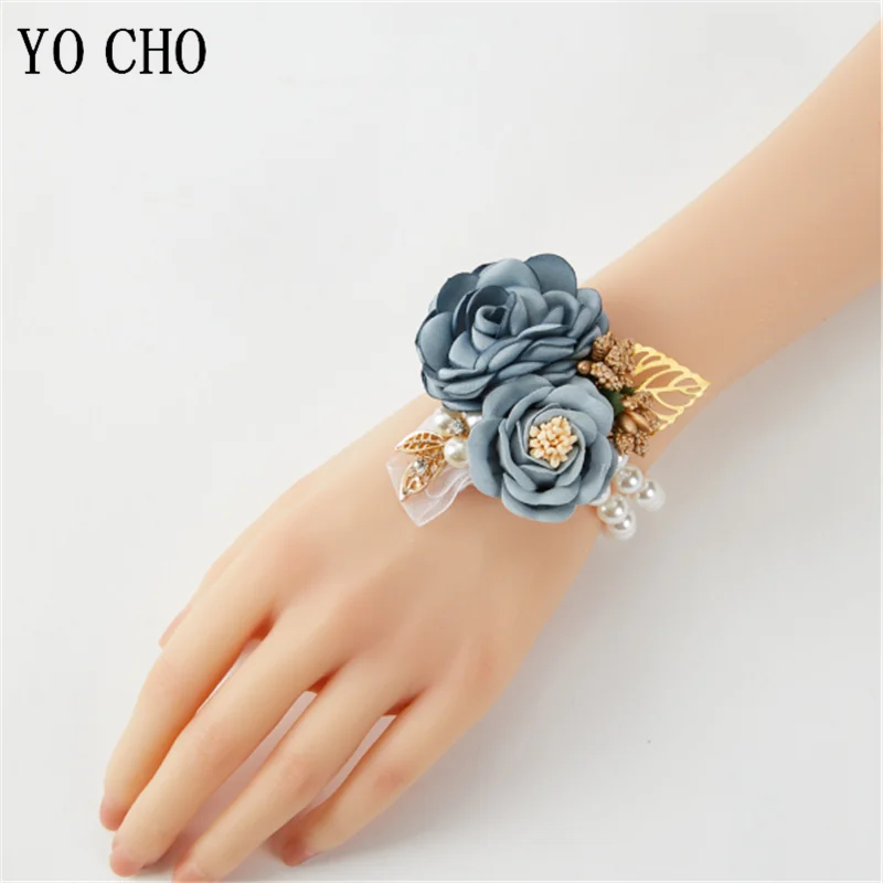 Artificial Rose Flower Boutonniere and Wrist Corsages for Girls Bridesmaid Wrist Flowers Bride Groom Brooches Wedding Supplies