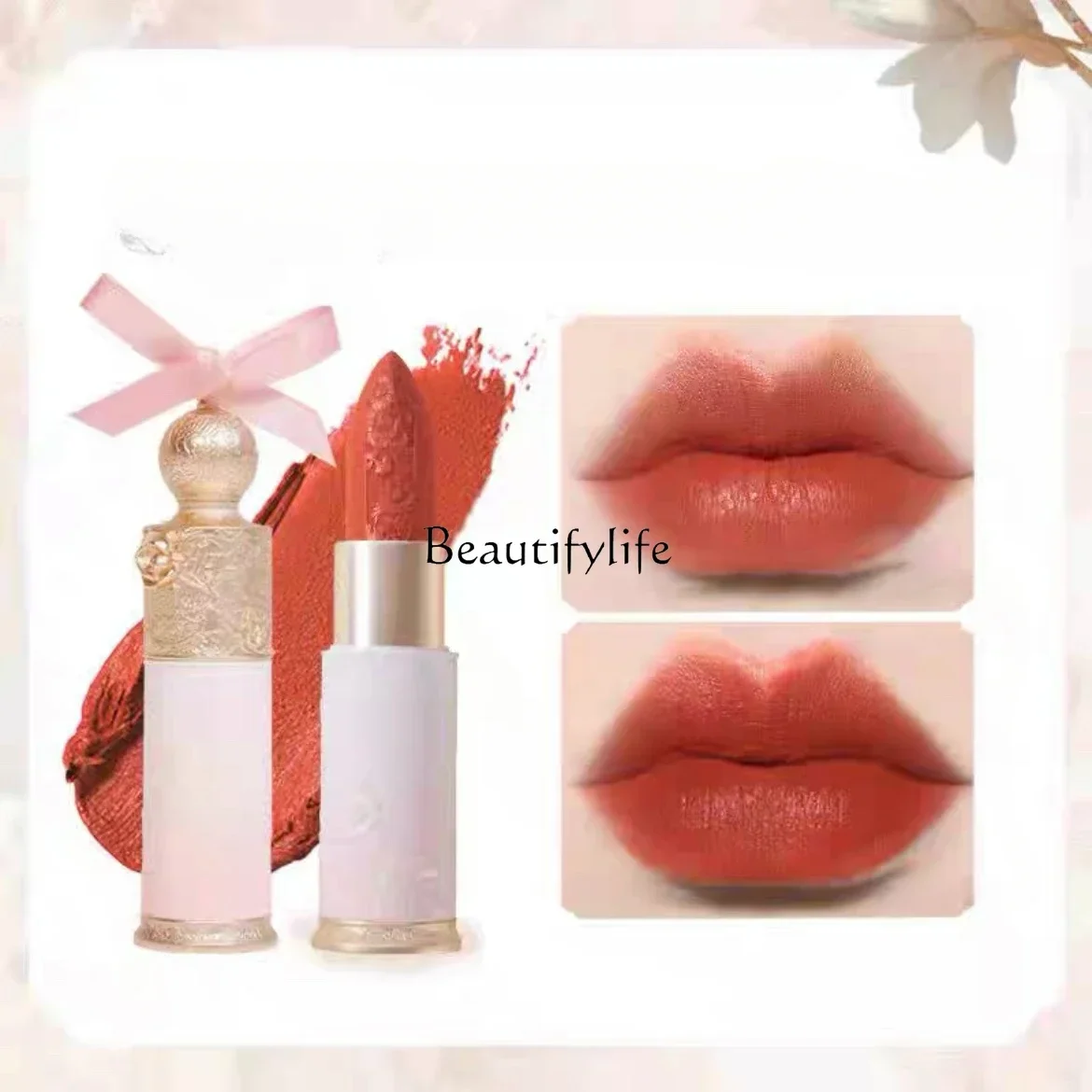 

Flower Know Flower God Series Relief Carved Lipstick White Moisturizing Matte Finish Velvet