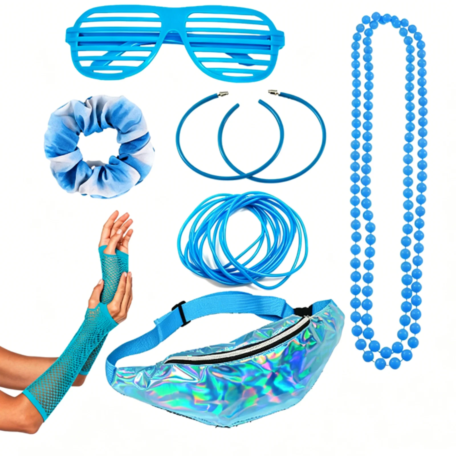 

Neon 80s Party Costume Accessories Set Retro Glasses Necklace Gloves Waist Bag Set Fanny Pack for Women Disco Hip Hop Party
