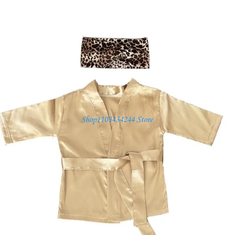 2Pcs Newborns Bathrobe & Headband Set Photography Props Soft Polyester Fabric 0-6 Months Baby Photo Taking Essential
