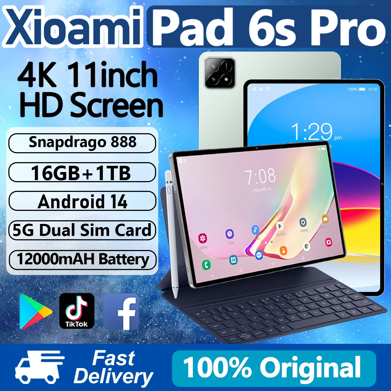 

2024 Global Version NEW Original Pad 6S Pro Tablet 11 inch HD Android 14 Snapdragon 888 5G Dual SIM WIFI GPS Bluetooth Mi Tablet