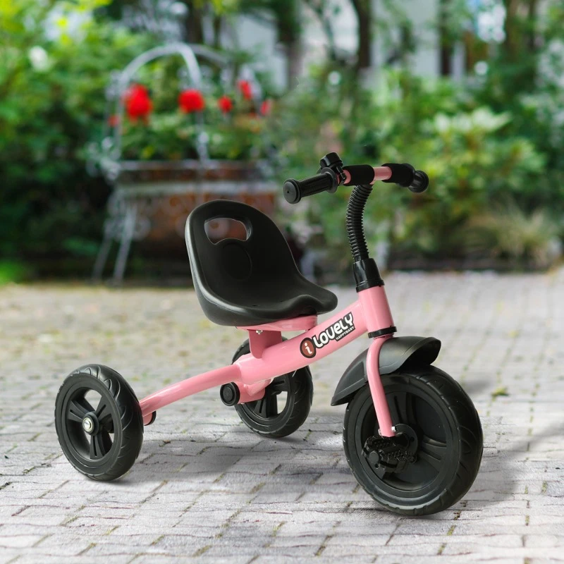 Tricycle de loisirs à 3 roues pour tout-petits avec cloche intérieure/extérieure, rose